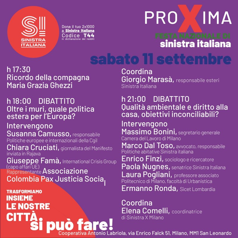 Proxima La festa di Sinistra Italiana Sinistra Italiana